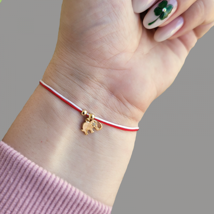 Bratara magica cu charm elefant placat cu aur si snur dublu ajustabil [5]