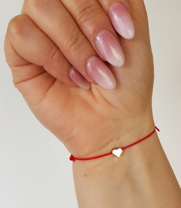 Bratara martisor cu charm inimioara placata cu aur de 18K cu snur rosu [6]
