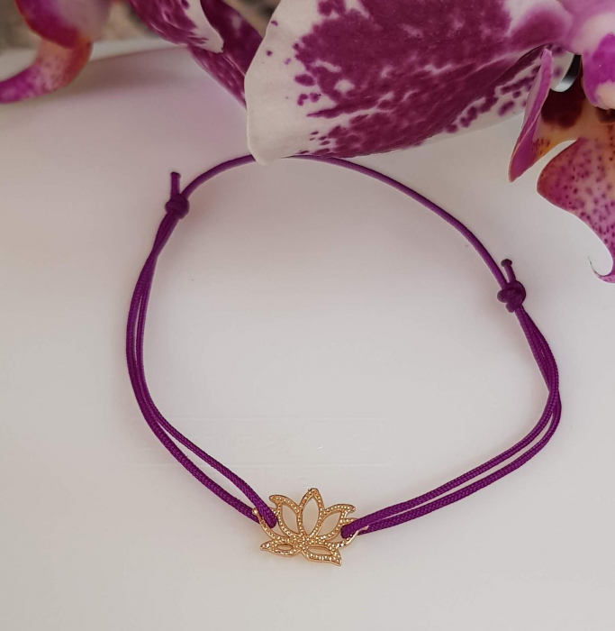 Bratara magica cu charm lotus, placata cu aur, bratara norocoasa, cu snur ajustabil [5]
