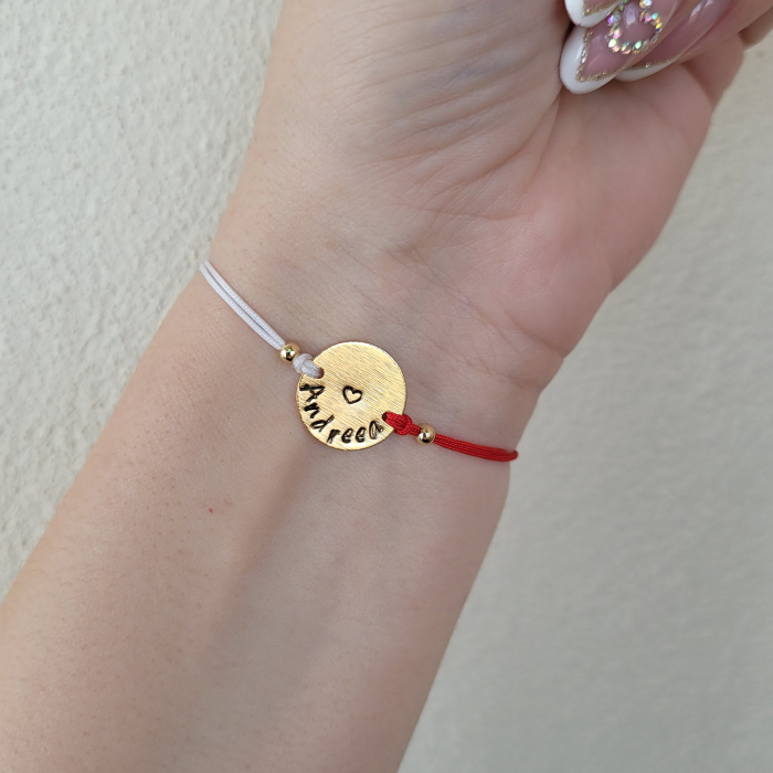 Bratara Martisor banut placat cu aur, gravat cu nume cu snur ajustabil [2]