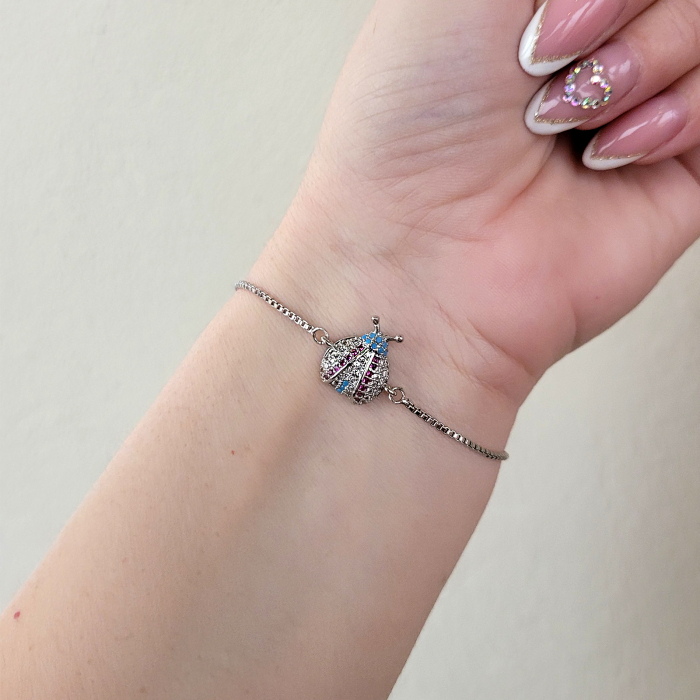 Bratara Martisor buburuza, placat cu platina, decorata cu cristale Cubic Zirconia [2]