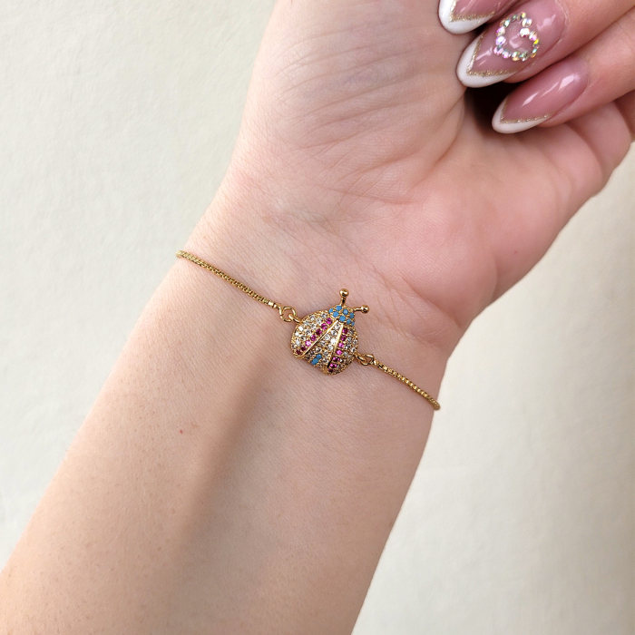 Bratara Martisor buburuza, placat cu aur, decorat cu cristale Cubic Zirconia [2]