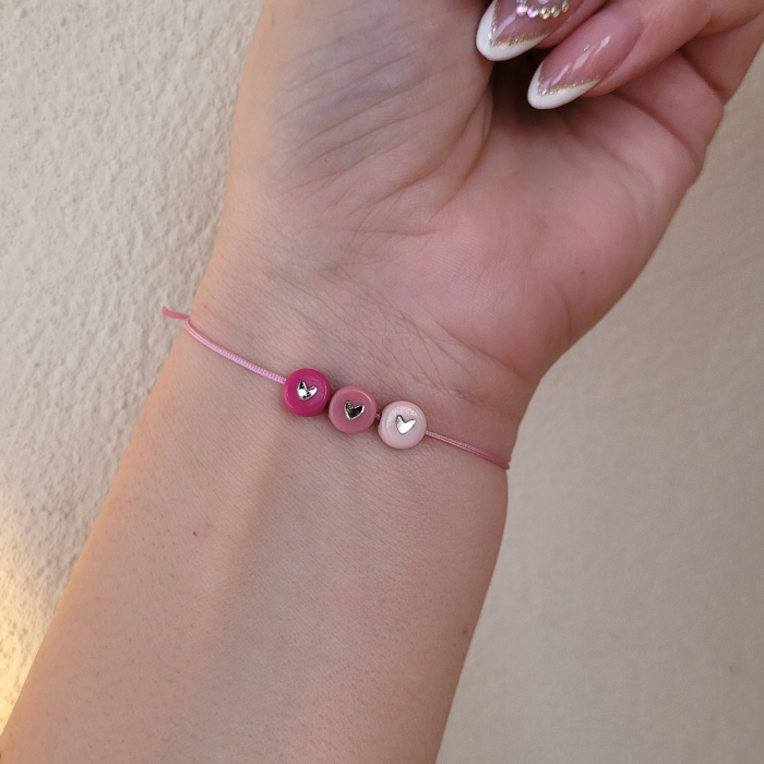 Bratara Martisor colorat cu 3 inimioare argintii in nuante de roz [3]