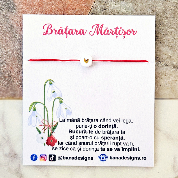 Set 10 Bratari Martisor colorat cu inimioara aurie si snur ajustabil [4]