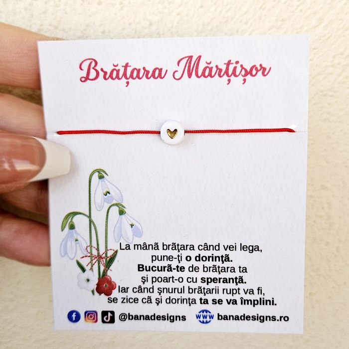 Set 10 Bratari Martisor colorat cu inimioara aurie si snur ajustabil [2]