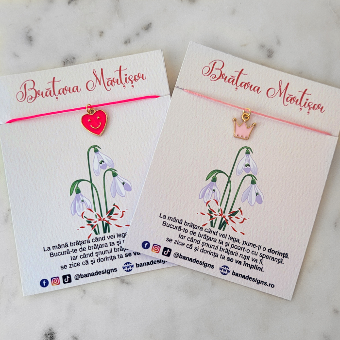 Bratara Martisor colorat cu inimioara emailata emoticon si snur ajustabil roz neon [4]