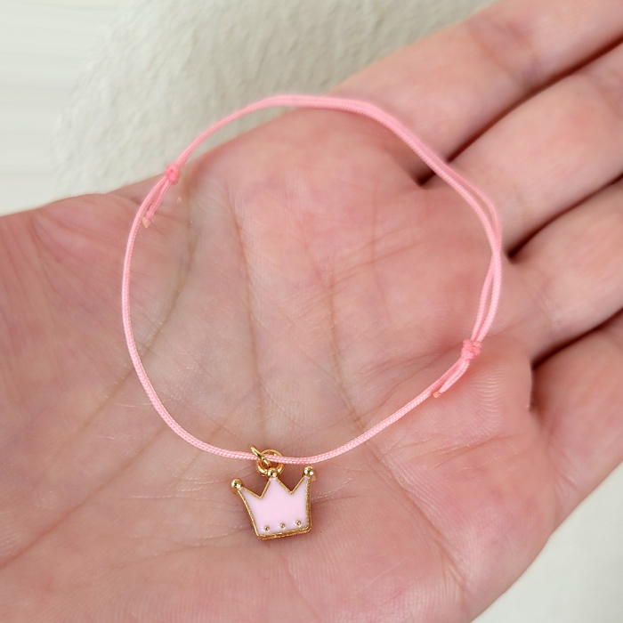 Bratara Martisor colorat cu coronita emailata si snur ajustabil roz [3]