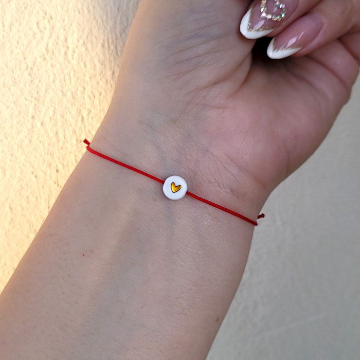 Bratara Martisor colorat cu inimioara aurie si snur ajustabil [2]