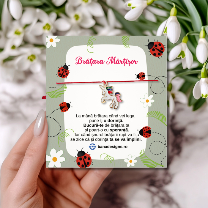 Bratara Martisor colorat cu unicorn emailat si snur ajustabil [2]