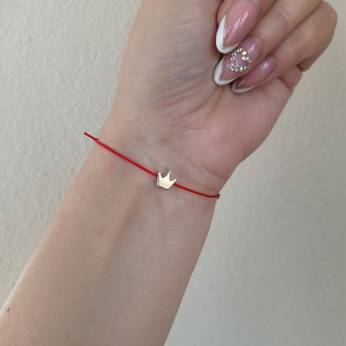Bratara Martisor coronita placata cu argint 925, cu snur rosu [3]