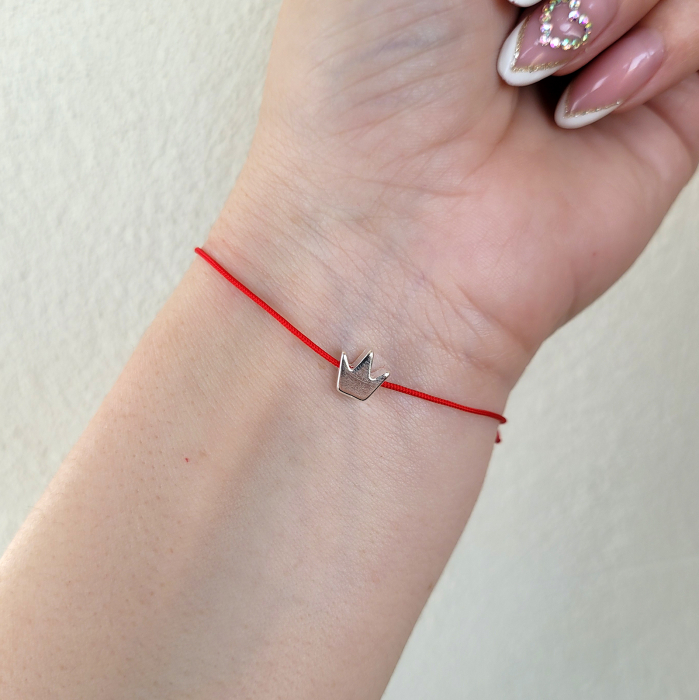 Bratara Martisor coronita placata cu argint 925, cu snur rosu [5]