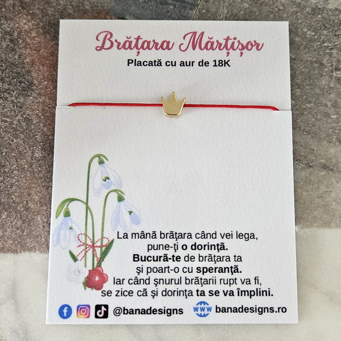 Bratara Martisor coronita placata cu aur de 24K, cu snur rosu [2]