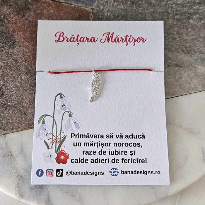 Bratara Martisor cu aripa de inger si snur rosu ajustabil [3]
