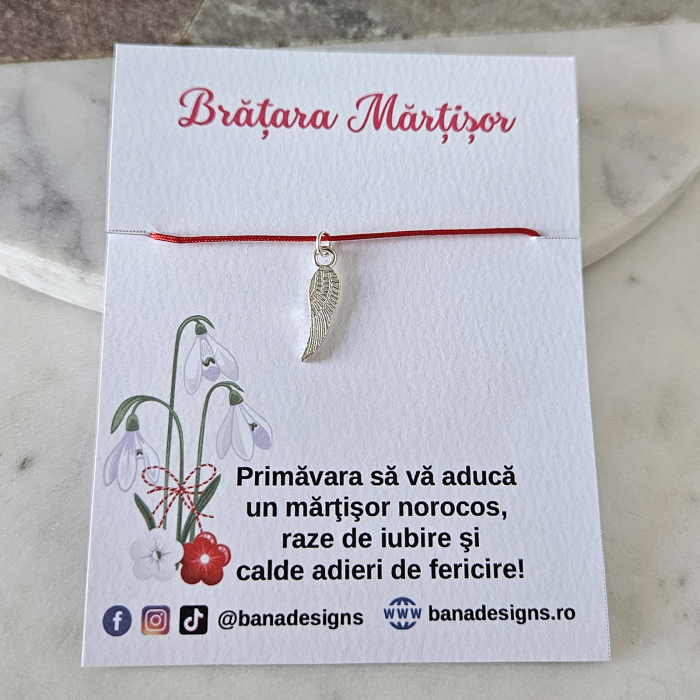 Bratara Martisor cu aripa de inger si snur rosu ajustabil [2]