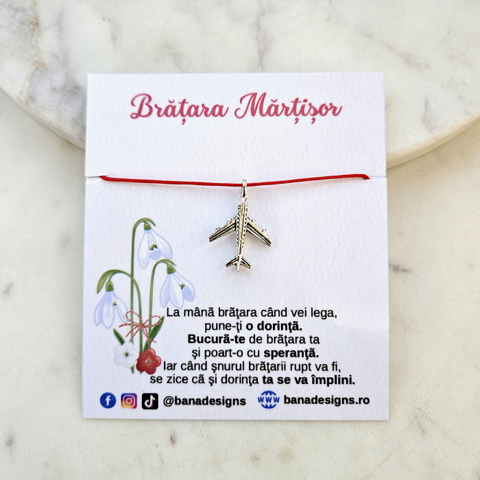 Set 10 Bratari Martisor cu avion si snur rosu ajustabil [2]