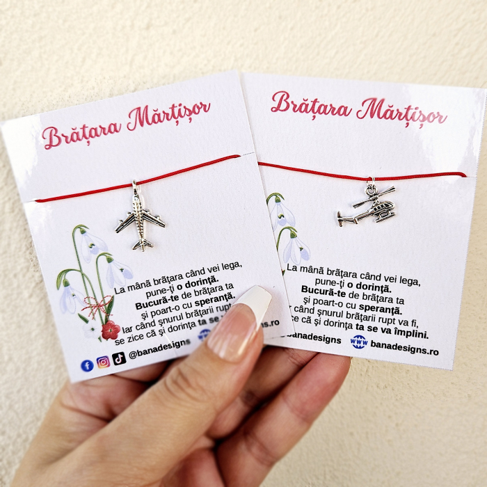 Set 10 Bratari Martisor cu avion si snur rosu ajustabil [7]