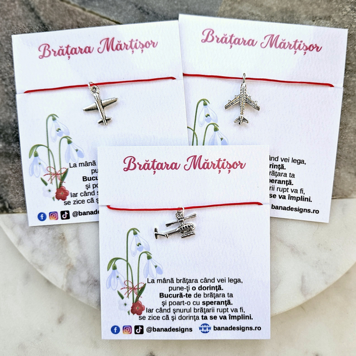 Bratara Martisor cu avion si snur rosu ajustabil [7]