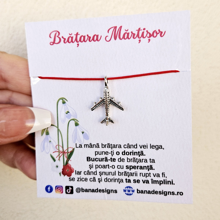 Set 10 Bratari Martisor cu avion si snur rosu ajustabil [4]