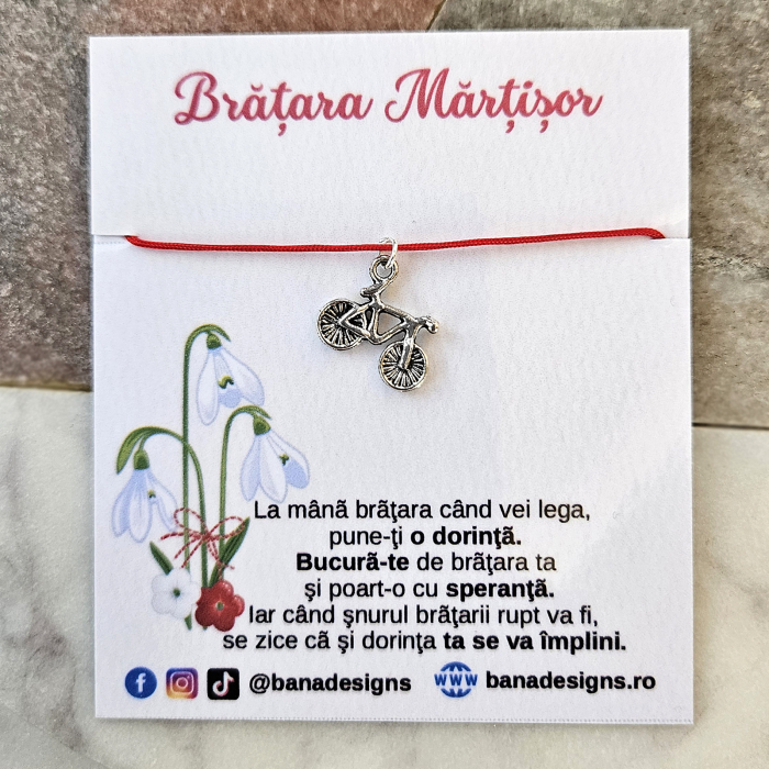 Bratara Martisor cu bicicleta si snur rosu ajustabil [3]