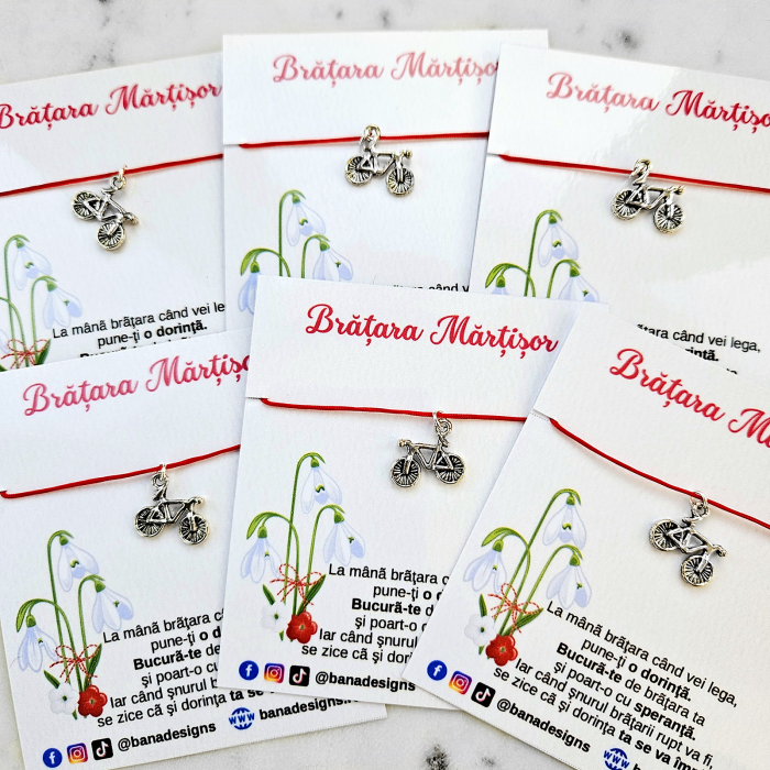 Bratara Martisor cu bicicleta si snur rosu ajustabil [5]