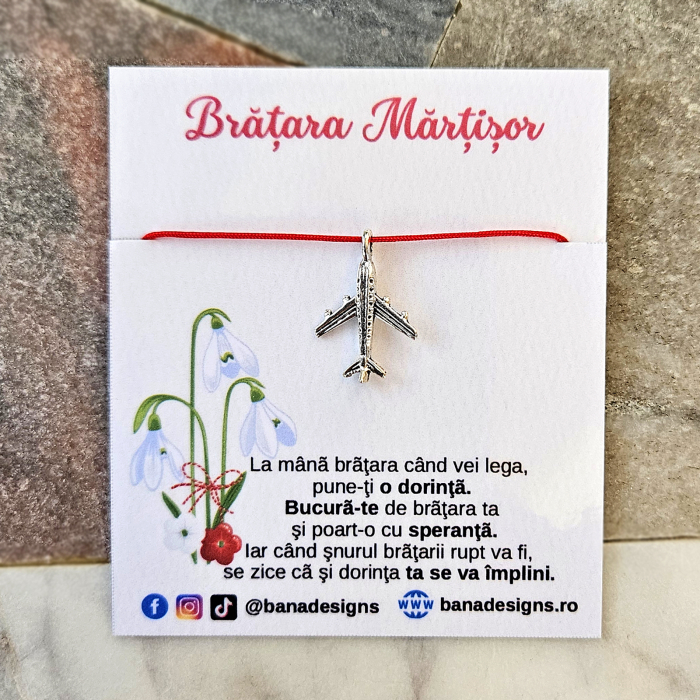 Bratara Martisor cu avion si snur rosu ajustabil [3]