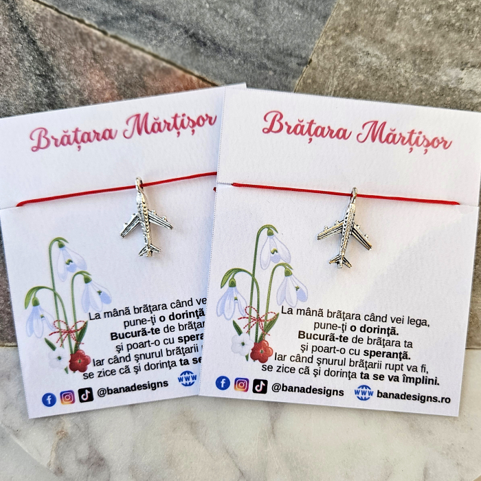 Bratara Martisor cu avion si snur rosu ajustabil [5]