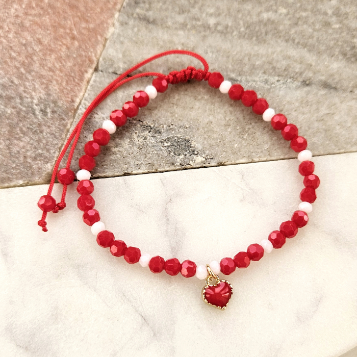 Bratara Martisor cu inimioara rosie emailata, cristale rosii si albe [8]
