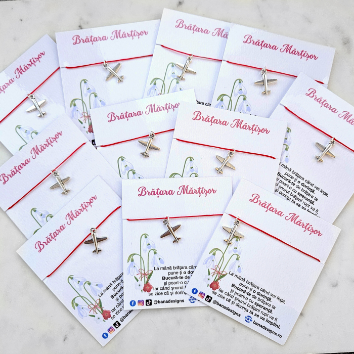 Set 10 Bratari Martisor cu charm avion si snur rosu ajustabil [3]