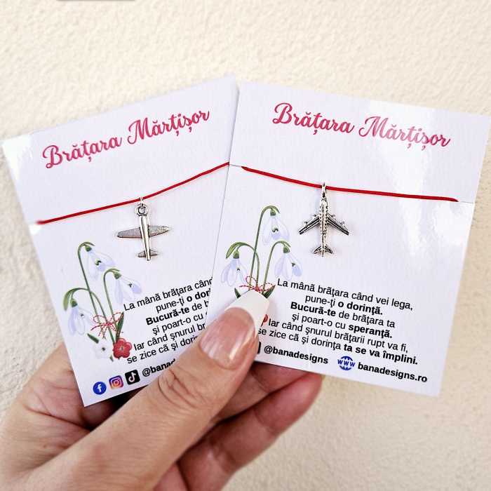 Set 10 Bratari Martisor cu charm avion si snur rosu ajustabil [6]