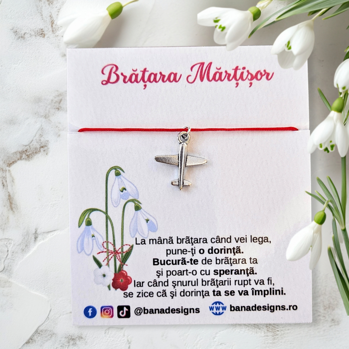 Set 10 Bratari Martisor cu charm avion si snur rosu ajustabil [2]
