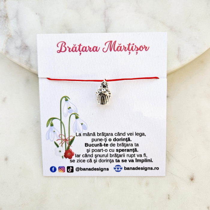 Bratara Martisor cu charm briosa si snur rosu ajustabil [3]