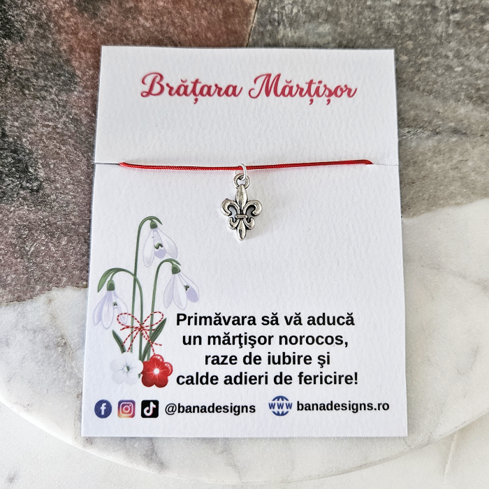 Bratara Martisor cu charm crin imperial, fleur de lis, cu snur ajustabil [3]
