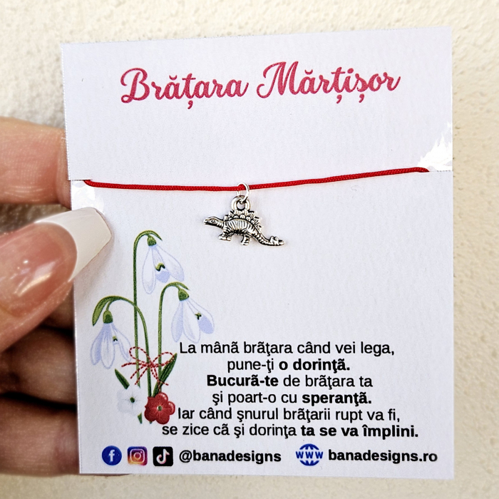 Bratara Martisor cu charm dinozaur si snur rosu ajustabil [3]