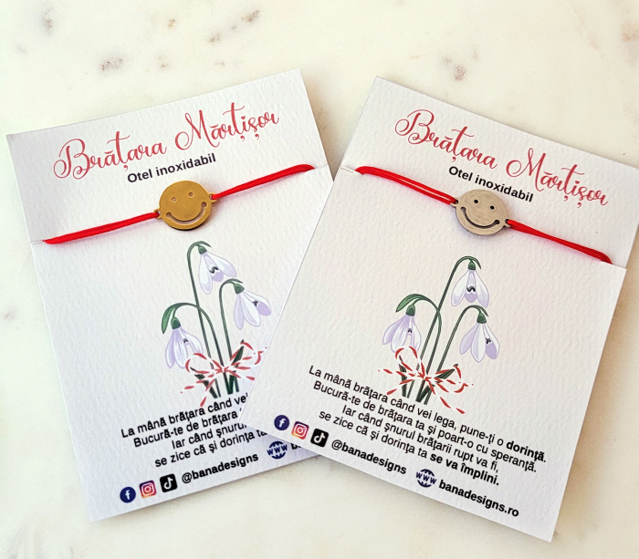 Bratara martisor cu charm emoticon din otel inoxidabil auriu, cu snur ajustabil [5]