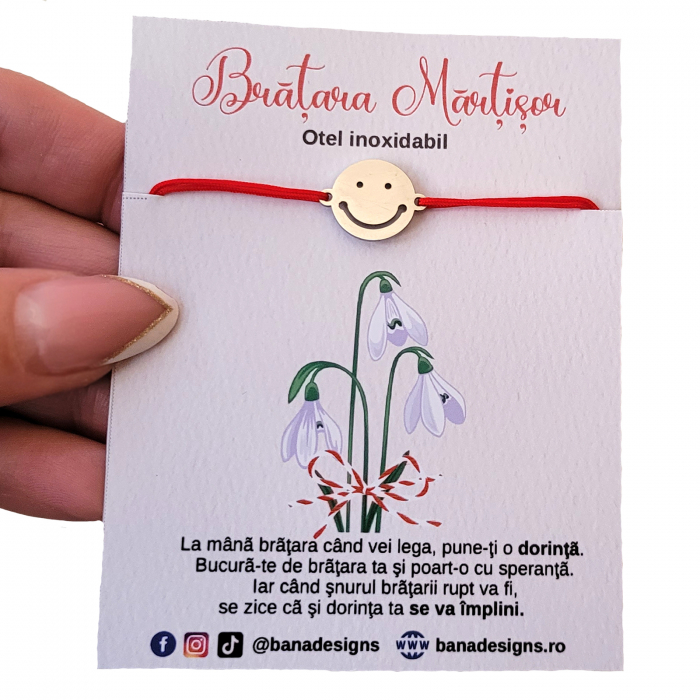 Bratara martisor cu charm emoticon din otel inoxidabil, cu snur ajustabil [2]