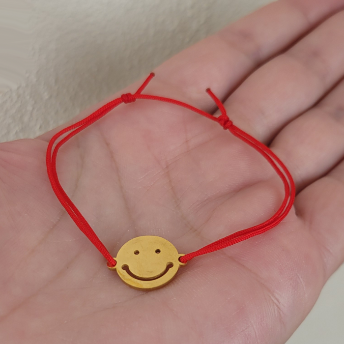 Bratara martisor cu charm emoticon din otel inoxidabil auriu, cu snur ajustabil [3]