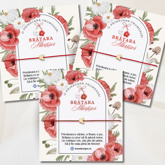 Bratara martisor cu charm fluturas placat cu aur aur de 18K,  snur rosu [5]