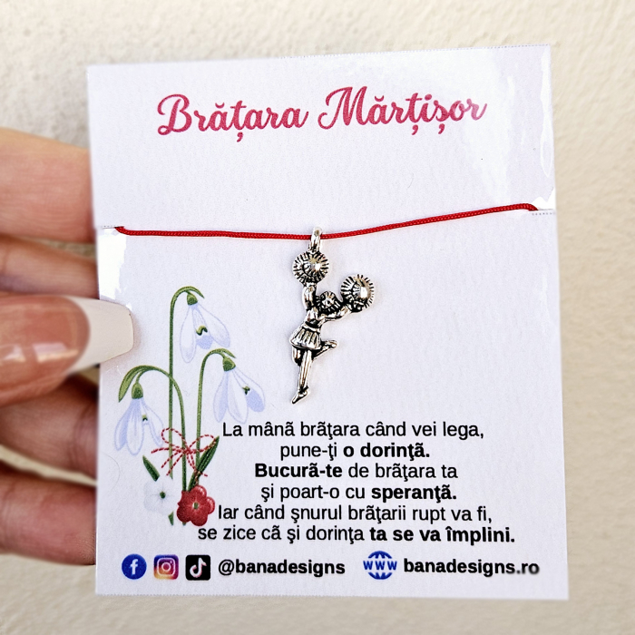 Bratara Martisor cu charm cheerleader si snur rosu ajustabil [2]