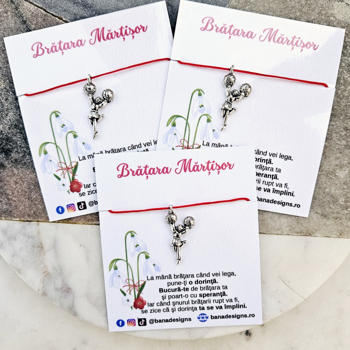 Bratara Martisor cu charm cheerleader si snur rosu ajustabil [3]