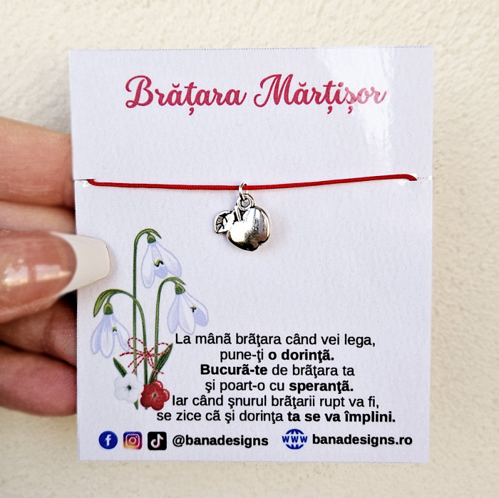 Bratara Martisor cu charm mar argintiu, cu snur ajustabil [2]