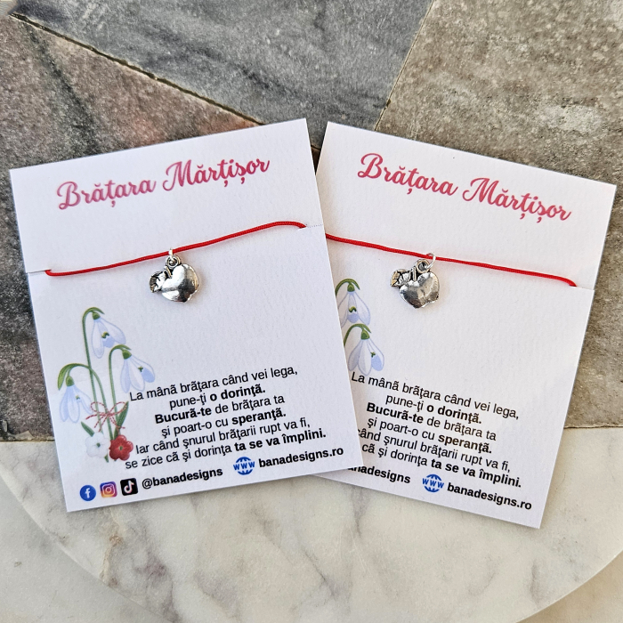 Bratara Martisor cu charm mar argintiu, cu snur ajustabil [3]