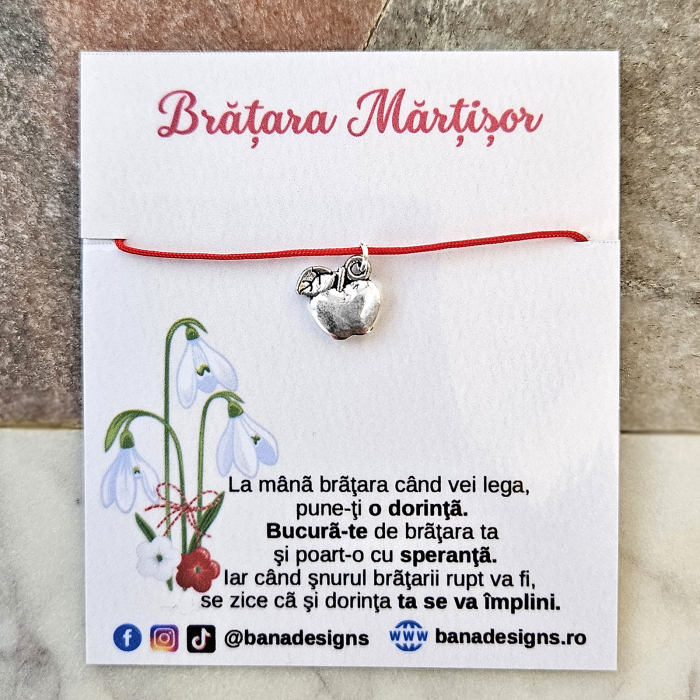 Bratara Martisor cu charm mar argintiu, cu snur ajustabil [4]