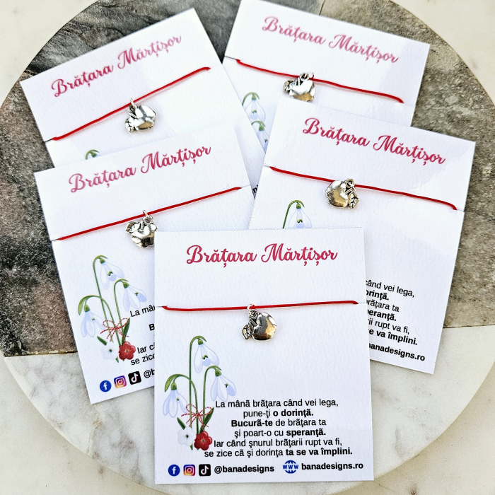 Bratara Martisor cu charm mar argintiu, cu snur ajustabil [7]