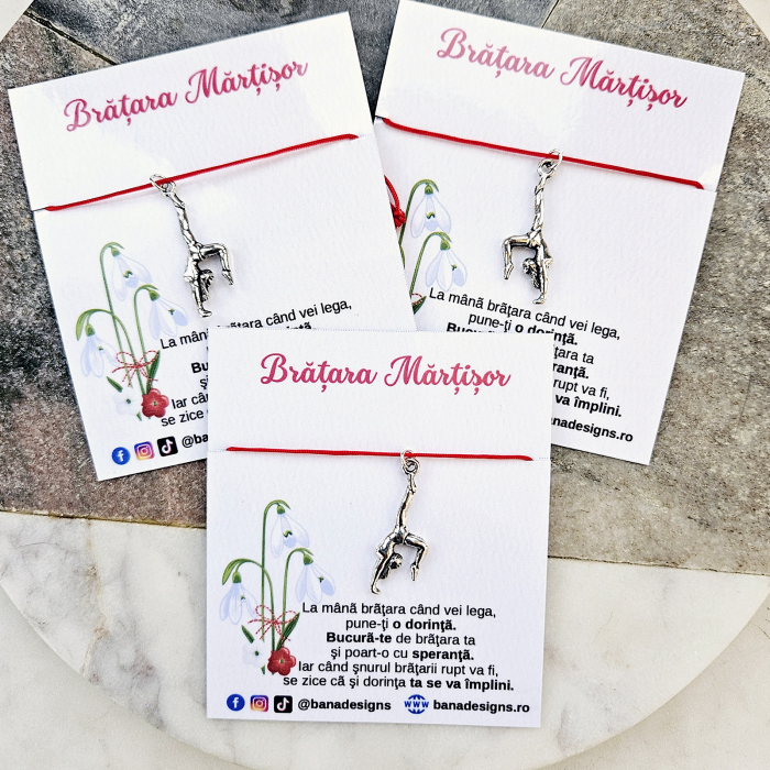 Bratara Martisor cu charm gimnasta si snur rosu ajustabil [3]