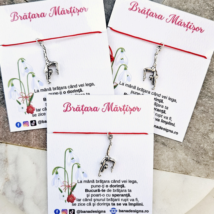Bratara Martisor cu charm gimnasta si snur rosu ajustabil [4]