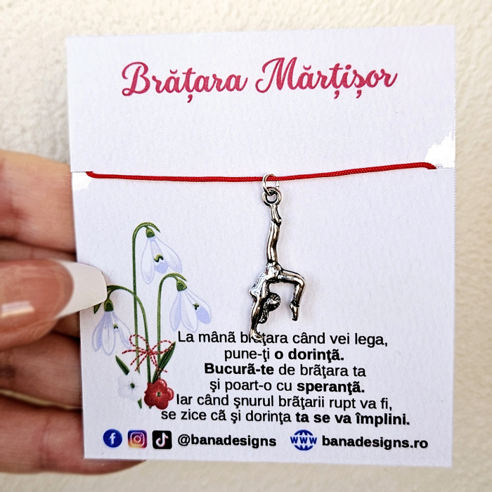 Bratara Martisor cu charm gimnasta si snur rosu ajustabil [2]