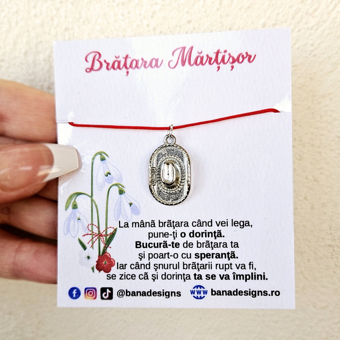 Bratara Martisor cu charm palarie si snur rosu ajustabil [2]