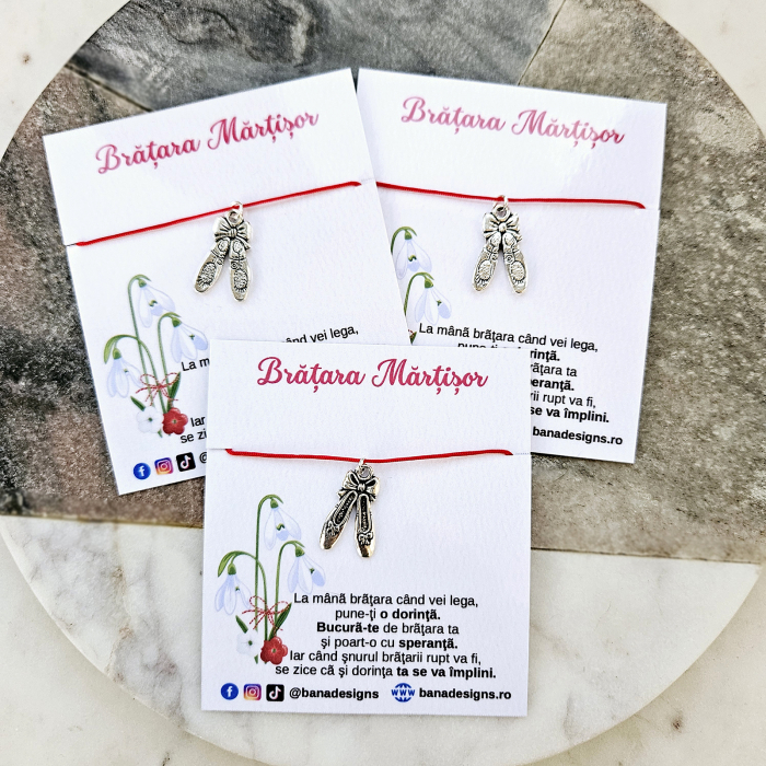 Bratara Martisor cu charm pantofi de balet si snur rosu ajustabil [3]
