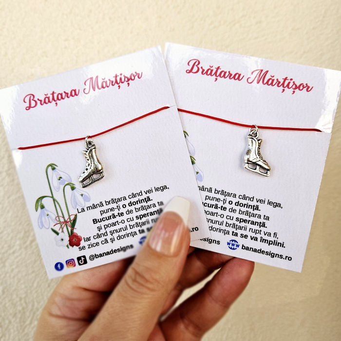 Bratara Martisor cu charm patine si snur rosu ajustabil [4]