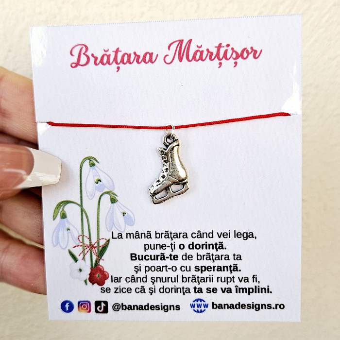 Bratara Martisor cu charm patine si snur rosu ajustabil [2]